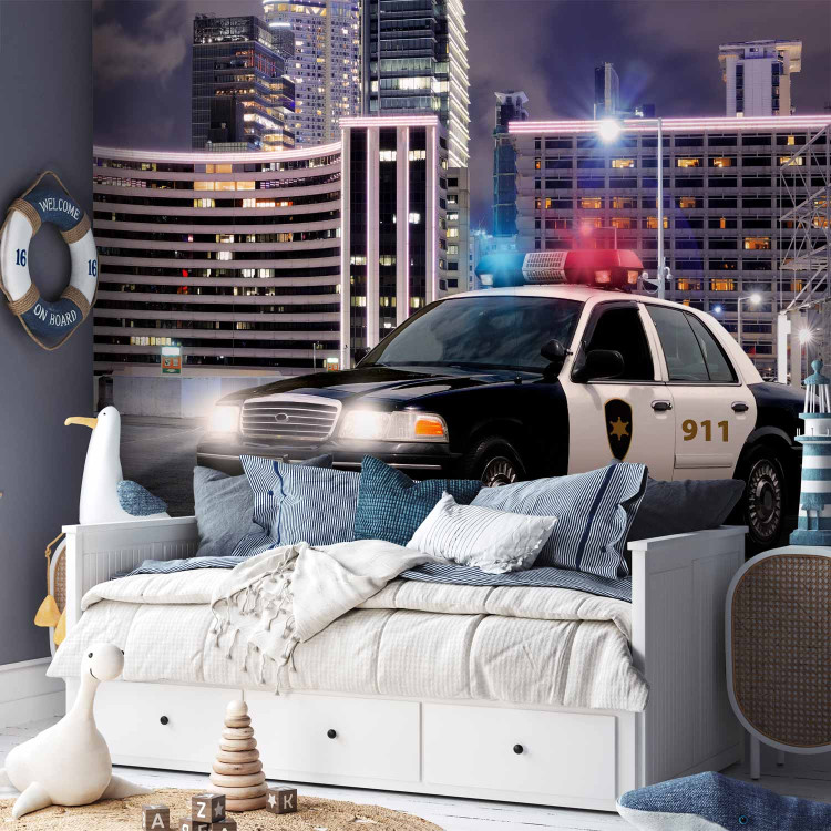Wall Mural Police car at night - police car motif on a background of city architecture 97049 additionalImage 7