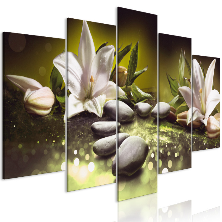 Canvas Lilies and Stones (5-part) Wide - Still Life in Zen Style 108259 additionalImage 2