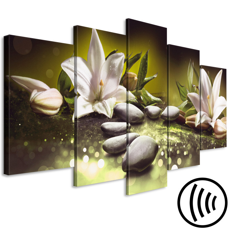 Canvas Lilies and Stones (5-part) Wide - Still Life in Zen Style 108259 additionalImage 6