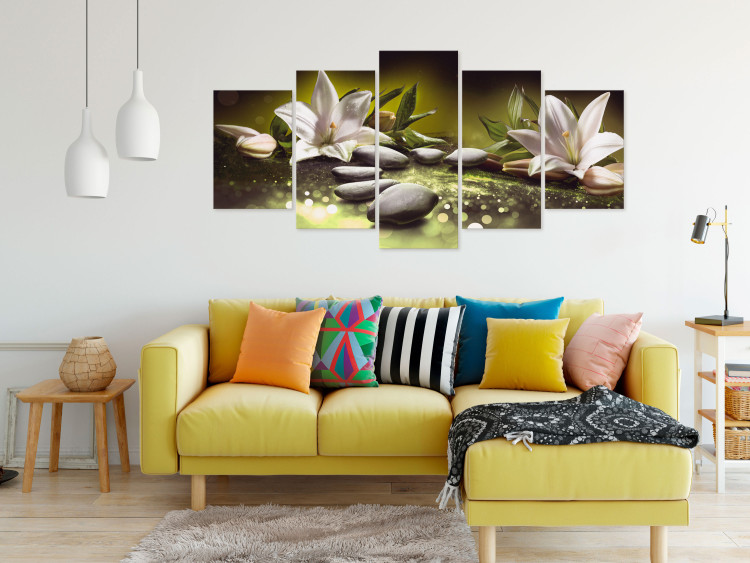 Canvas Lilies and Stones (5-part) Wide - Still Life in Zen Style 108259 additionalImage 3