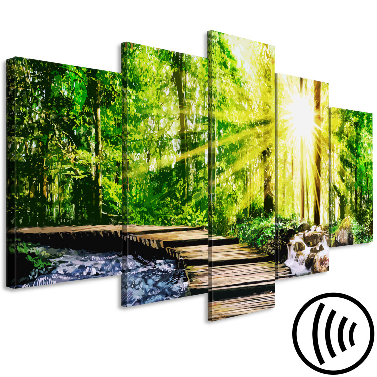 Canvas Art Print Forest Footbridge (5-part) Wide - Scenic Green Forest Landscape 108359 additionalImage 6