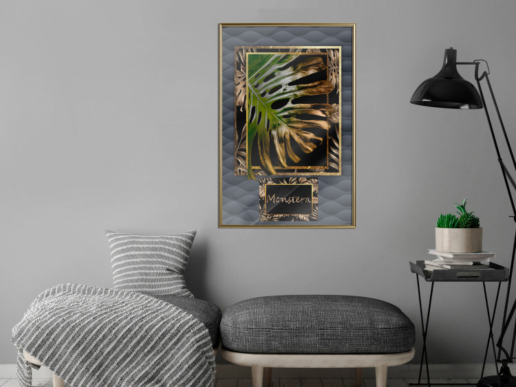Wall Poster Gilded Monstera - Composition with a tropical plant on a dark background 114359 additionalImage 5