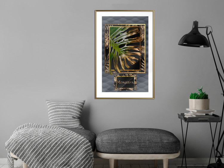 Wall Poster Gilded Monstera - Composition with a tropical plant on a dark background 114359 additionalImage 13