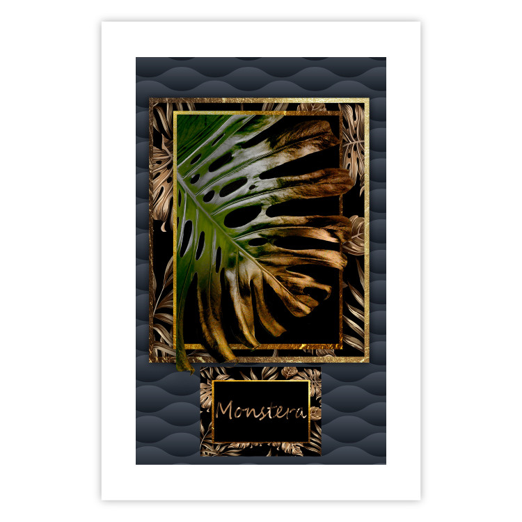 Wall Poster Gilded Monstera - Composition with a tropical plant on a dark background 114359 additionalImage 19