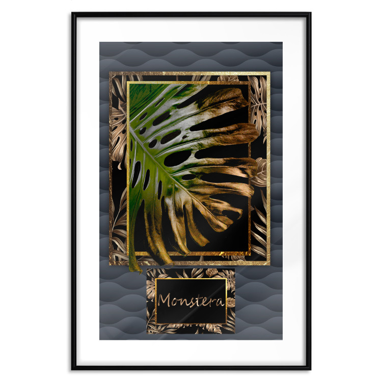 Wall Poster Gilded Monstera - Composition with a tropical plant on a dark background 114359 additionalImage 15