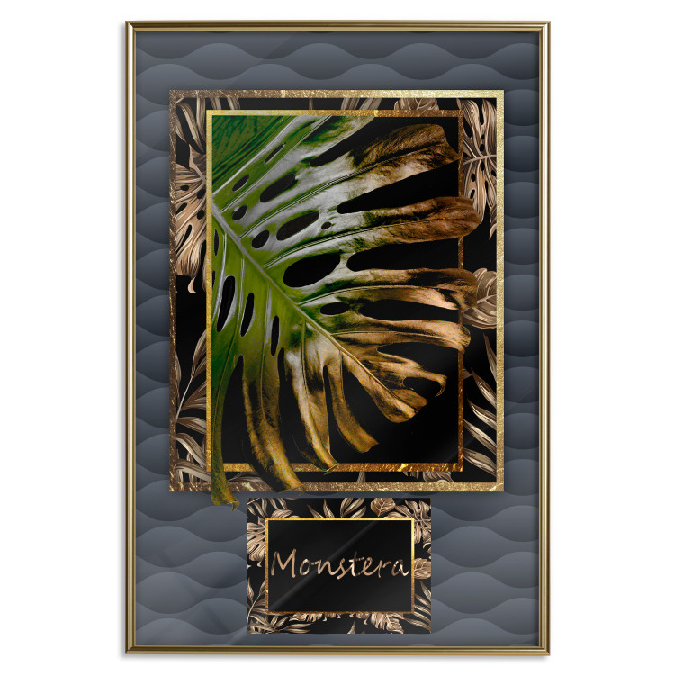 Wall Poster Gilded Monstera - Composition with a tropical plant on a dark background 114359 additionalImage 16