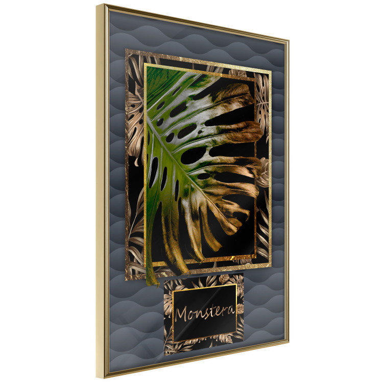 Wall Poster Gilded Monstera - Composition with a tropical plant on a dark background 114359 additionalImage 12