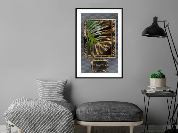 Wall Poster Gilded Monstera - Composition with a tropical plant on a dark background 114359 additionalImage 4