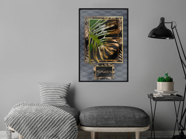 Wall Poster Gilded Monstera - Composition with a tropical plant on a dark background 114359 additionalImage 3
