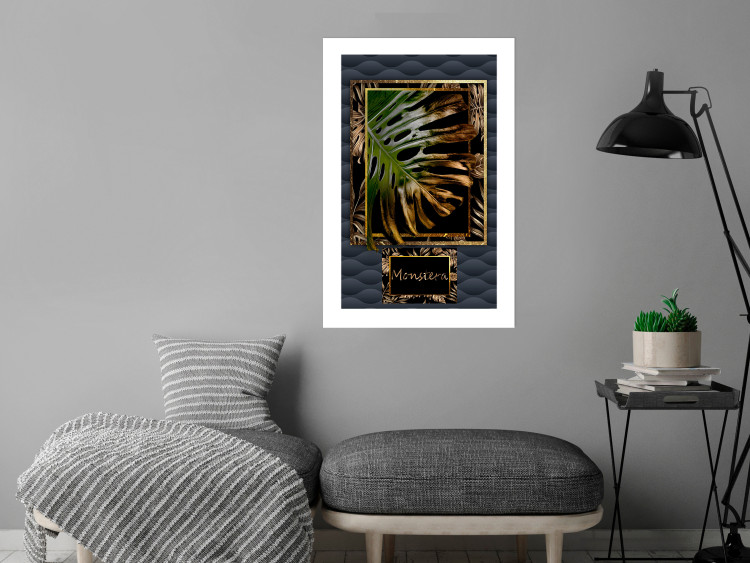 Wall Poster Gilded Monstera - Composition with a tropical plant on a dark background 114359 additionalImage 2
