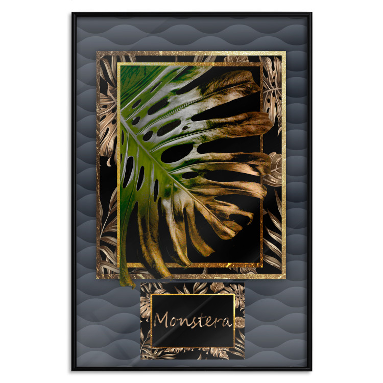 Wall Poster Gilded Monstera - Composition with a tropical plant on a dark background 114359 additionalImage 18