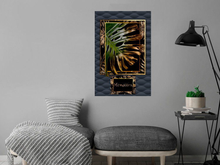 Wall Poster Gilded Monstera - Composition with a tropical plant on a dark background 114359 additionalImage 17