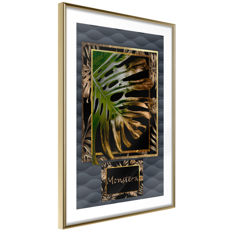 Wall Poster Gilded Monstera - Composition with a tropical plant on a dark background 114359 additionalImage 6