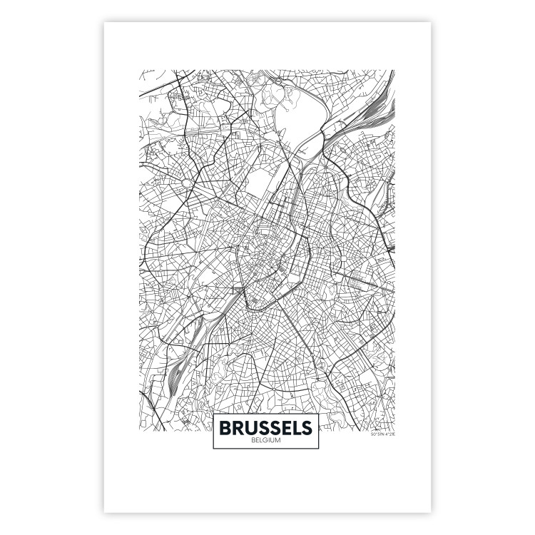 Poster Map of Brussels - black and white map of one of the cities in Belgium with labels 116359 additionalImage 19