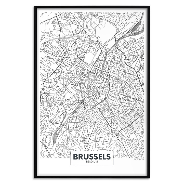 Poster Map of Brussels - black and white map of one of the cities in Belgium with labels 116359 additionalImage 18