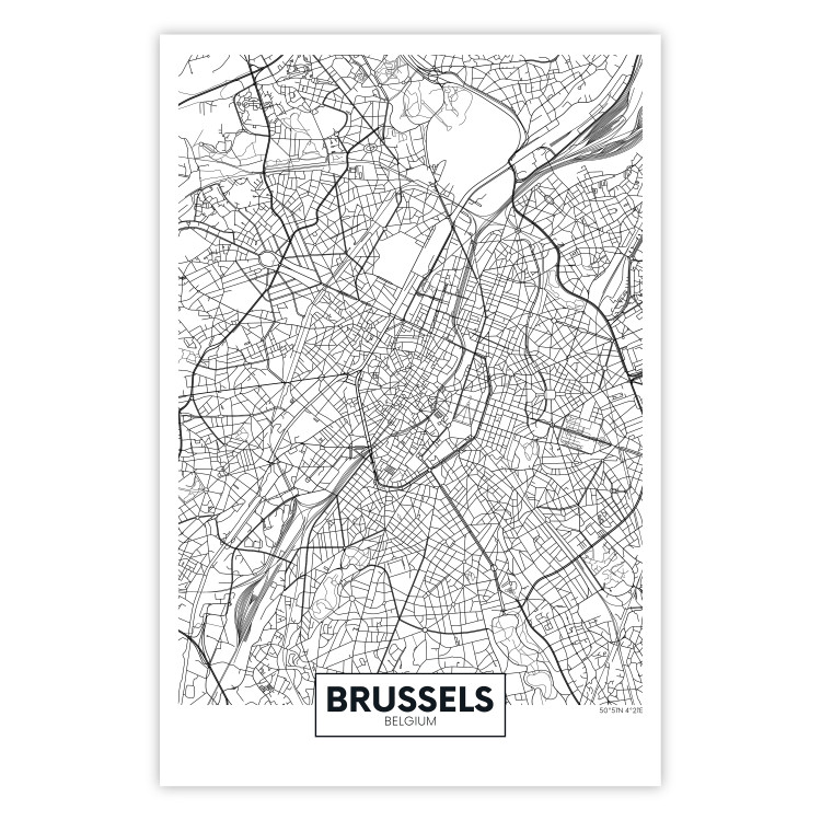 Poster Map of Brussels - black and white map of one of the cities in Belgium with labels 116359