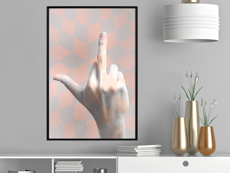 Wall Poster F*ck you! - gray-pink composition with a hand in a geometric pattern 117559 additionalImage 3
