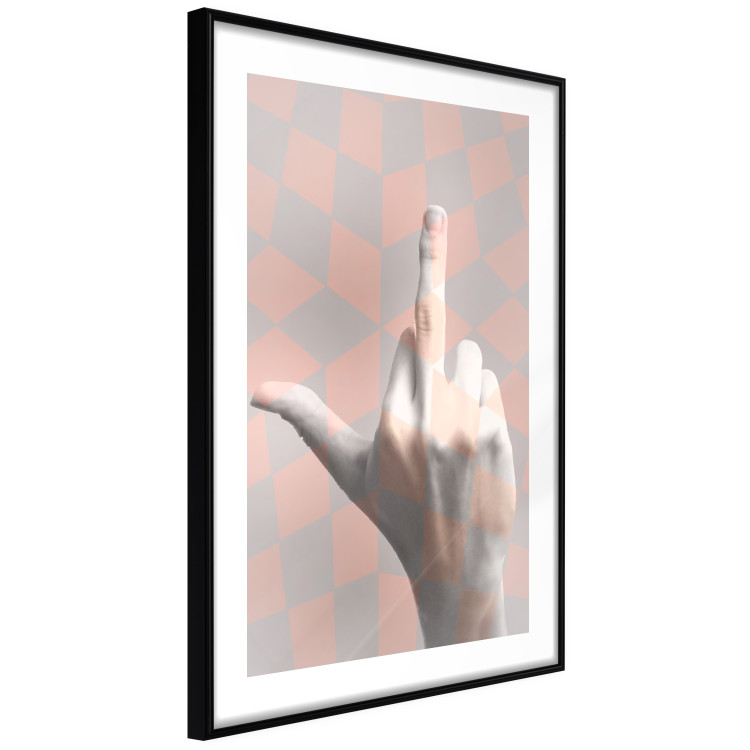 Wall Poster F*ck you! - gray-pink composition with a hand in a geometric pattern 117559 additionalImage 11