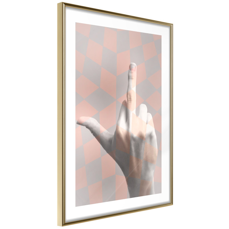Wall Poster F*ck you! - gray-pink composition with a hand in a geometric pattern 117559 additionalImage 6