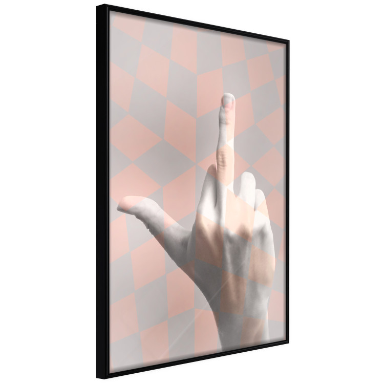 Wall Poster F*ck you! - gray-pink composition with a hand in a geometric pattern 117559 additionalImage 10