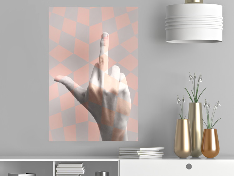 Wall Poster F*ck you! - gray-pink composition with a hand in a geometric pattern 117559 additionalImage 17