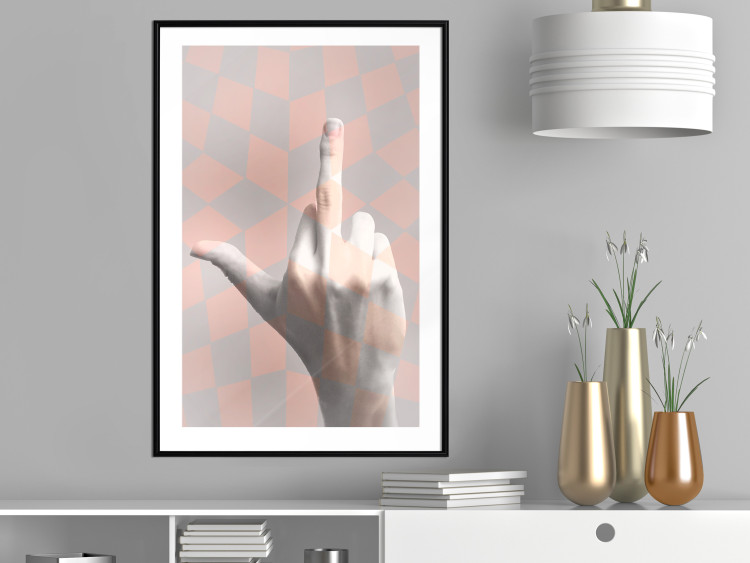 Wall Poster F*ck you! - gray-pink composition with a hand in a geometric pattern 117559 additionalImage 4