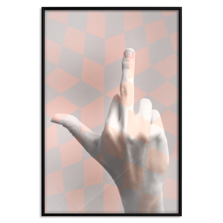 Wall Poster F*ck you! - gray-pink composition with a hand in a geometric pattern 117559 additionalImage 18