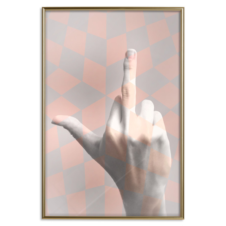 Wall Poster F*ck you! - gray-pink composition with a hand in a geometric pattern 117559 additionalImage 16