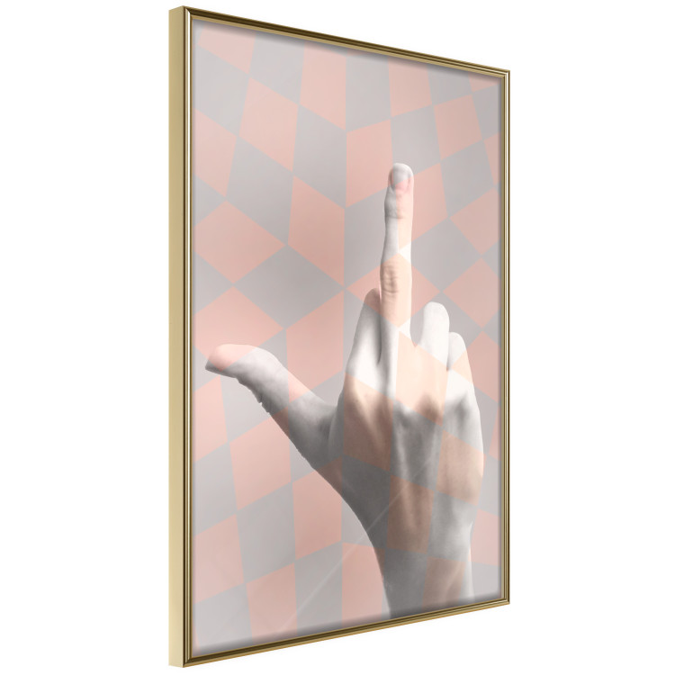 Wall Poster F*ck you! - gray-pink composition with a hand in a geometric pattern 117559 additionalImage 12