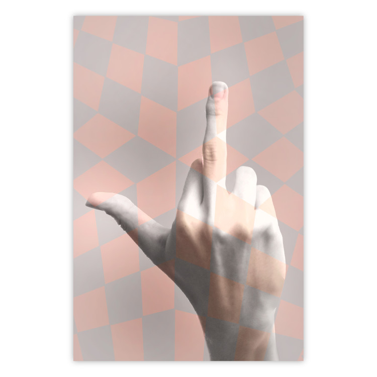 Wall Poster F*ck you! - gray-pink composition with a hand in a geometric pattern 117559
