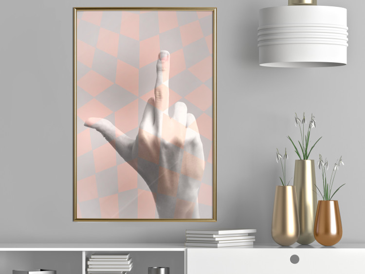 Wall Poster F*ck you! - gray-pink composition with a hand in a geometric pattern 117559 additionalImage 5