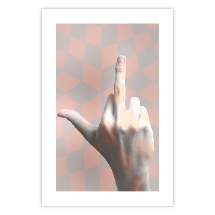 Wall Poster F*ck you! - gray-pink composition with a hand in a geometric pattern 117559 additionalImage 19