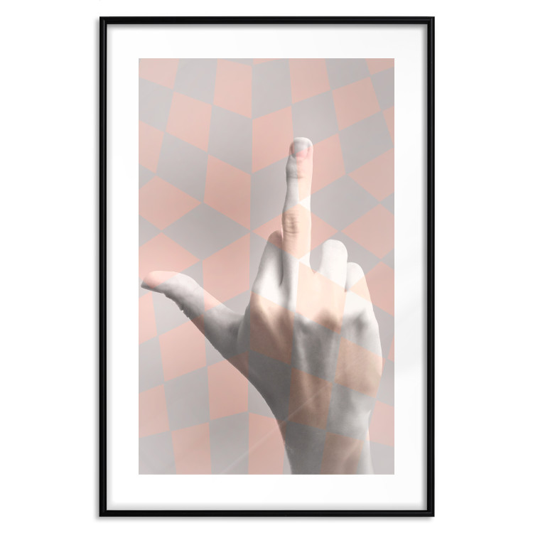 Wall Poster F*ck you! - gray-pink composition with a hand in a geometric pattern 117559 additionalImage 15
