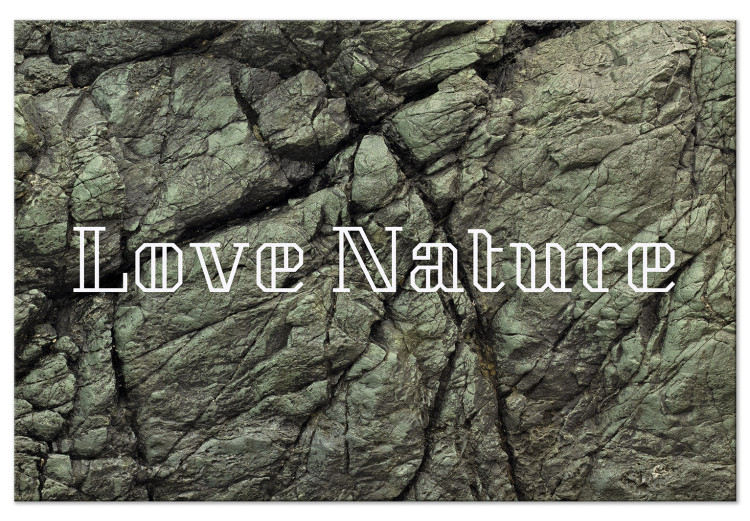 Canvas Art Print Love Nature - an inscription in English on a stone background 117759