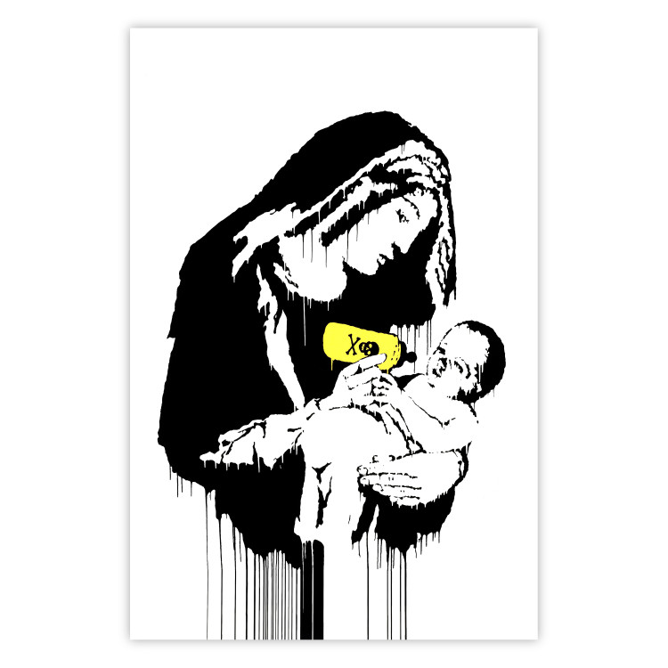 Poster Feeding Mother - black and white composition with a woman in Banksy style 118759