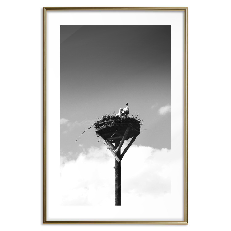 Poster Stork's Nest - photograph of birds in a nest against a sky and clouds backdrop 122359 additionalImage 20