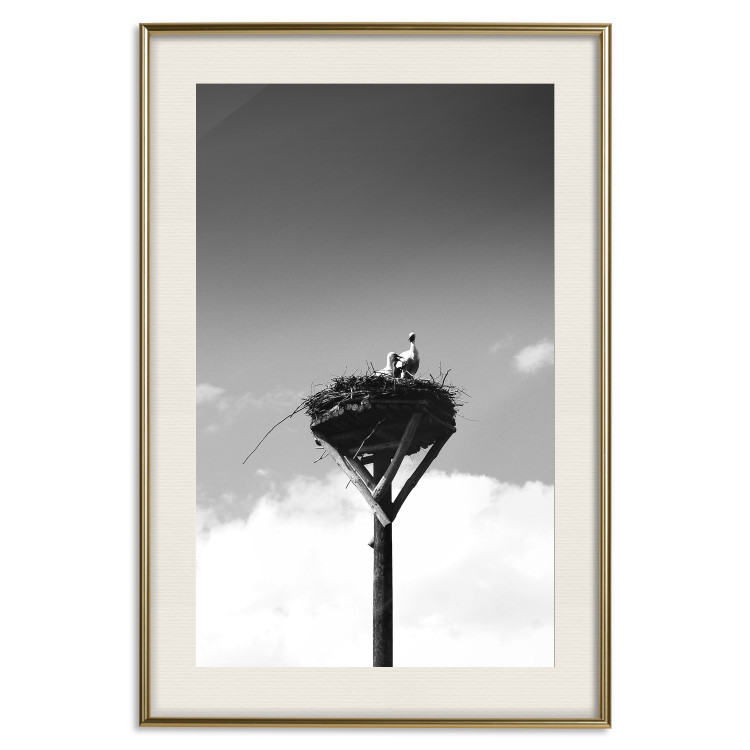 Poster Stork's Nest - photograph of birds in a nest against a sky and clouds backdrop 122359 additionalImage 26