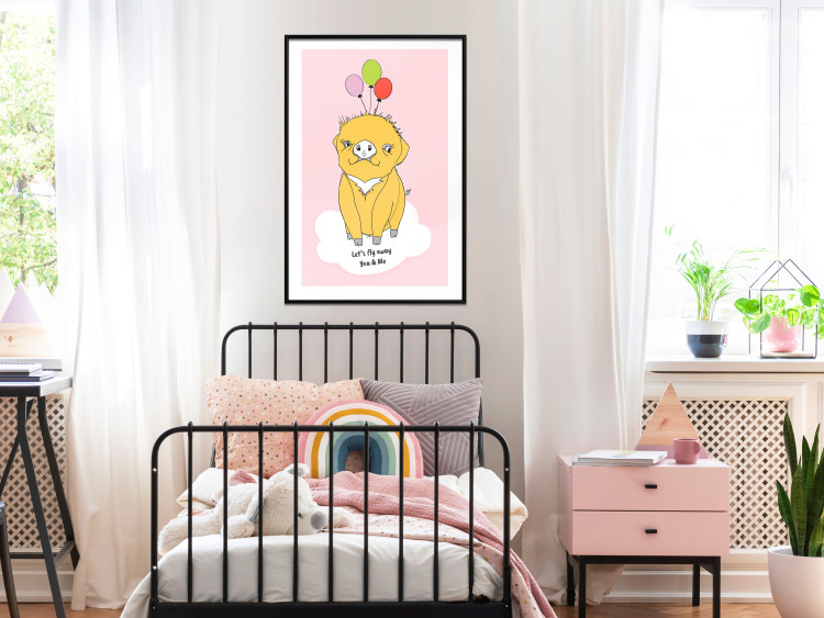 Poster Sky Piggy - yellow animal with balloons and English texts 122759 additionalImage 4