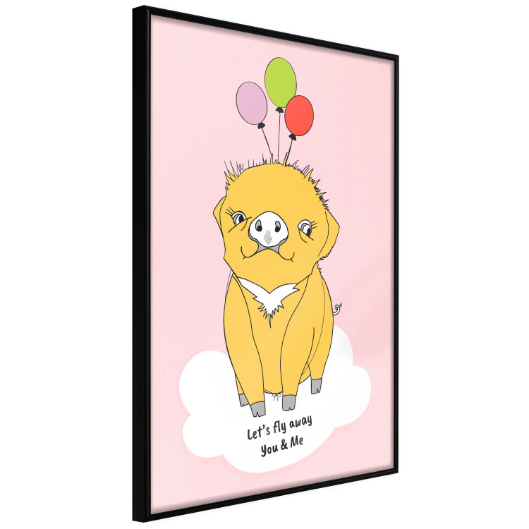 Poster Sky Piggy - yellow animal with balloons and English texts 122759 additionalImage 10