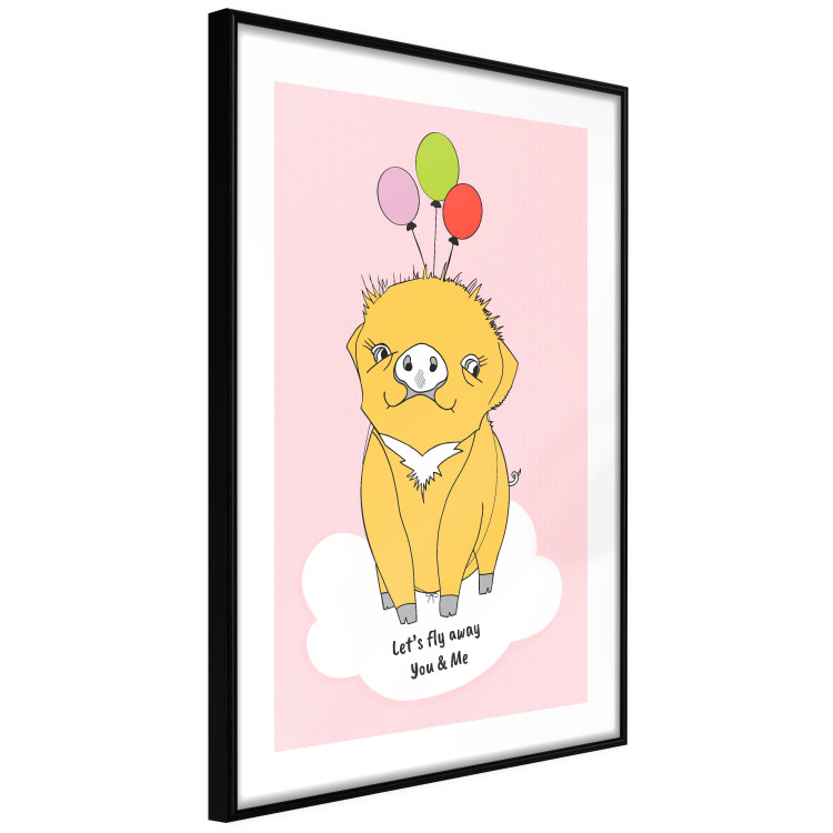 Poster Sky Piggy - yellow animal with balloons and English texts 122759 additionalImage 11