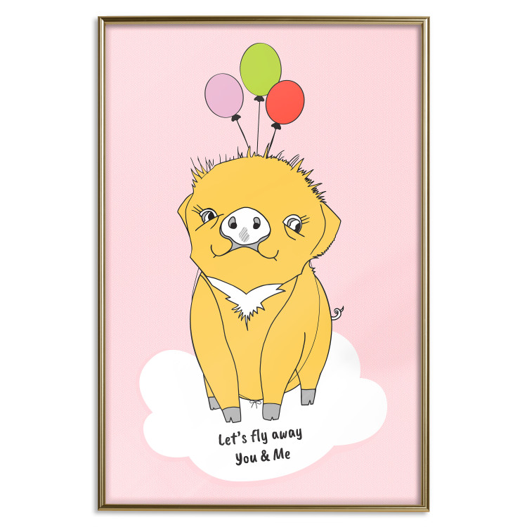 Poster Sky Piggy - yellow animal with balloons and English texts 122759 additionalImage 16