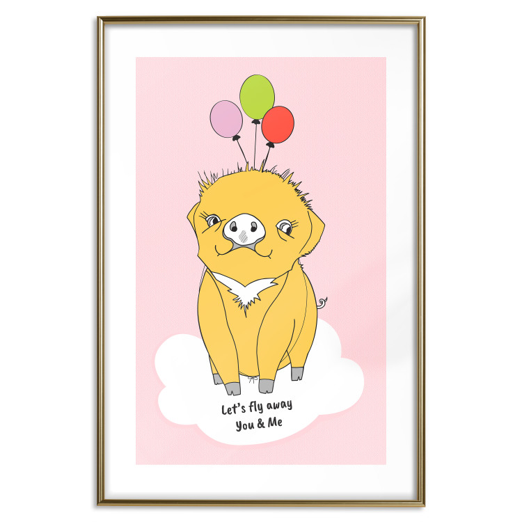 Poster Sky Piggy - yellow animal with balloons and English texts 122759 additionalImage 14