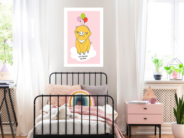 Poster Sky Piggy - yellow animal with balloons and English texts 122759 additionalImage 2