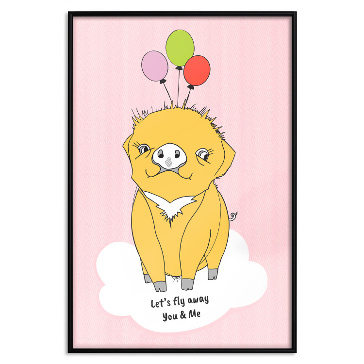 Poster Sky Piggy - yellow animal with balloons and English texts 122759 additionalImage 18