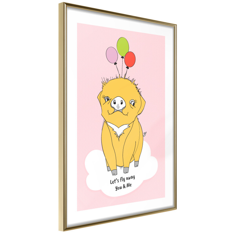 Poster Sky Piggy - yellow animal with balloons and English texts 122759 additionalImage 6