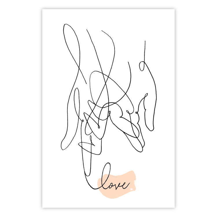 Poster Entangled Feeling - line art of holding hands and English text 125359