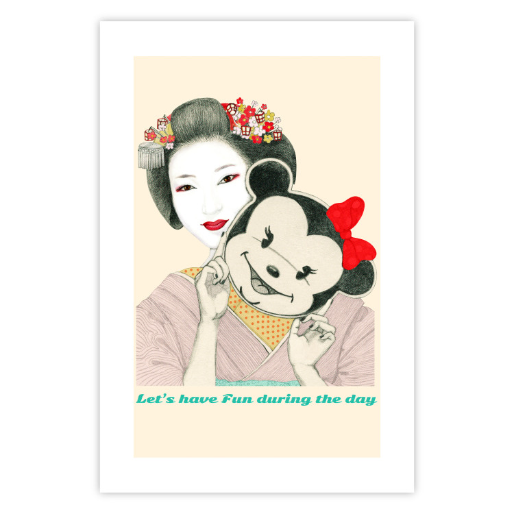 Poster Funny Geisha - portrait of a woman with a mouse mask in an oriental motif 126859 additionalImage 25