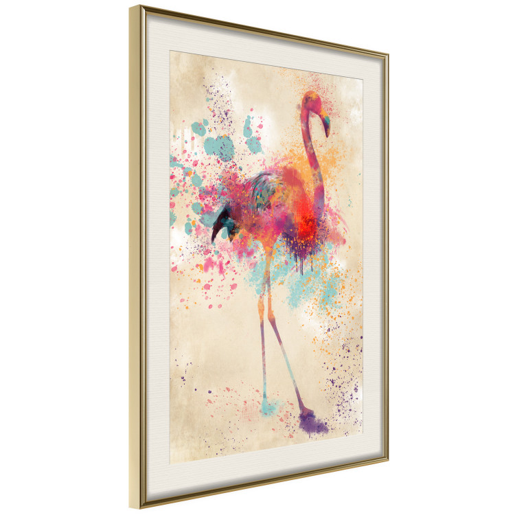 Wall Poster Watercolor Flamingo - cheerful colorful abstraction with vibrant bird 128859 additionalImage 3