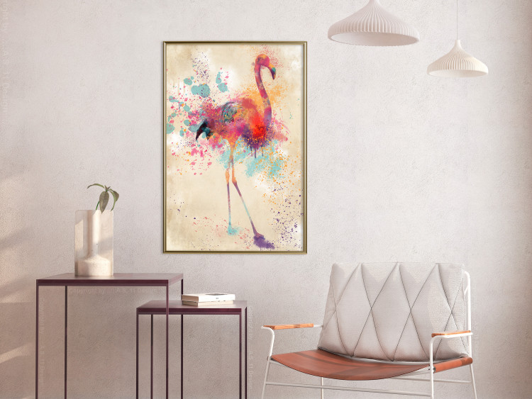 Wall Poster Watercolor Flamingo - cheerful colorful abstraction with vibrant bird 128859 additionalImage 7