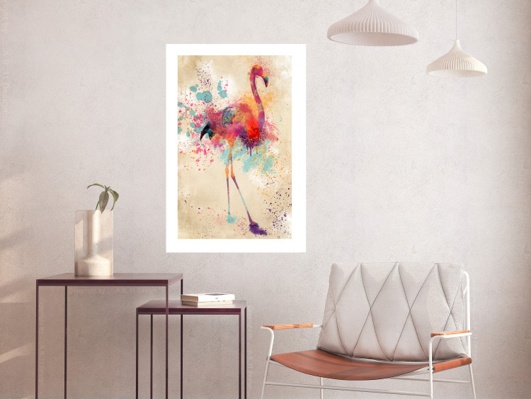 Wall Poster Watercolor Flamingo - cheerful colorful abstraction with vibrant bird 128859 additionalImage 5